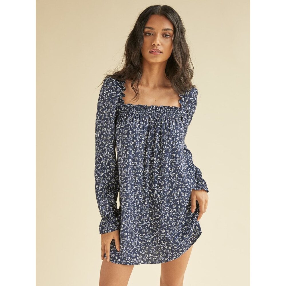 Reformation Blue Floral Long Sleeve Dress